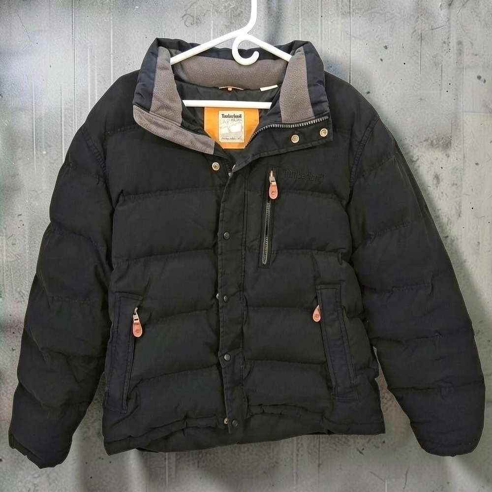 Timberland Puffer Jacket Men XL Black 80 20 Duck Down Feather Fill Parka Coat
